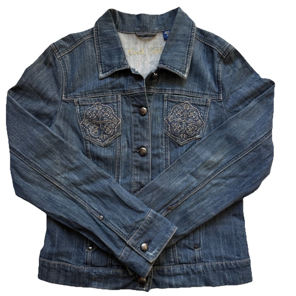 Code Bleu Denim Jean Jacket Size M -  Embroidered Pockets Medium Wash EUC